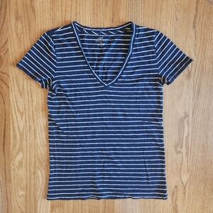 J. Crew Women's Casual V-Neck Striped Short Sleeve 'Slub Cotton Tee' Small S